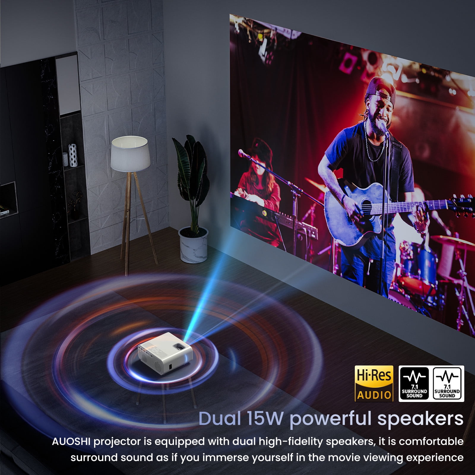 AUOSHI Projector with Wifi and Bluetooth, 4K Support 1080P Mini Projector , Video Projector for Home Theater , 12000LM Portable Outdoor Movie Projector 5G/2.4G