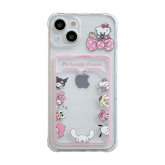 Transparent Card Slot Holder Case For iPhone 14 13 11 12 Pro Max X XS XR 7 8 Plus Cartoon Bad Badtz-maro Shockproof Soft Cover wangyu