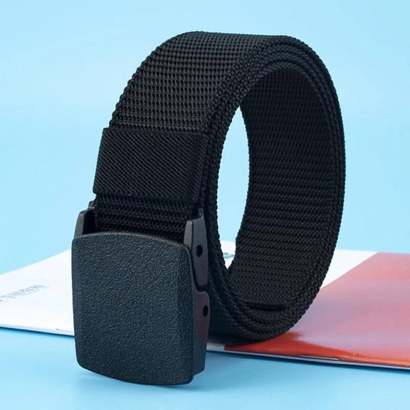 Mens Belt Nylon Belts, Plastic Buckle Belt Adjustable No Holes Canvas Web Belt, Fits Up to 38-42" Waist, Black