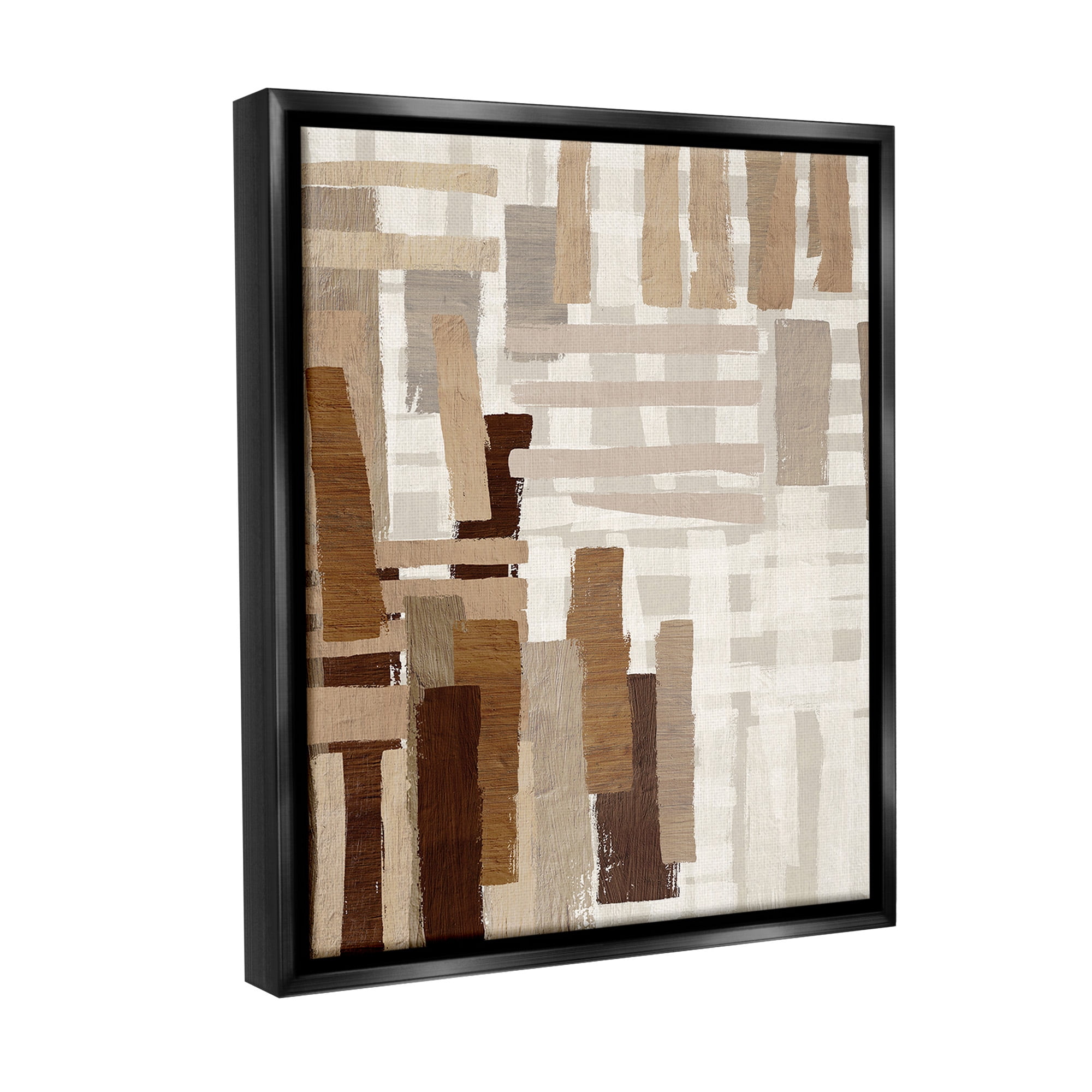 Stupell Industries Brown Crosshatched Pattern Abstract Painting Black Floater Framed Canvas Art Print Wall Art, 17 x 21