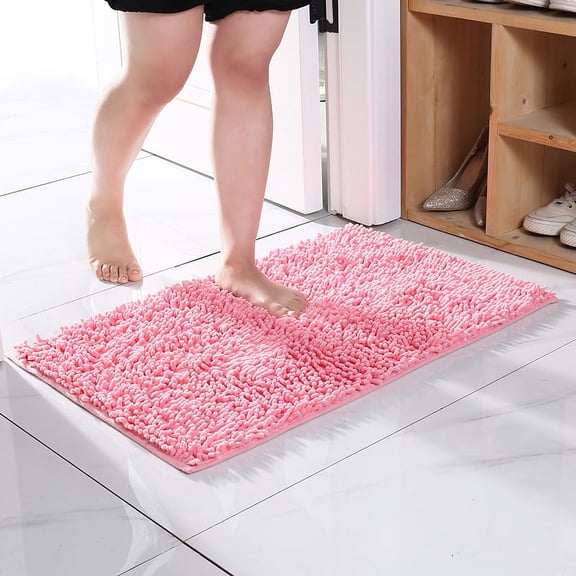 1pcs Bathroom Rugs Mat 31.4x19.6 inch Non Slip Chenille Bath Mats Bath Rugs for Bathroom Shower Pink