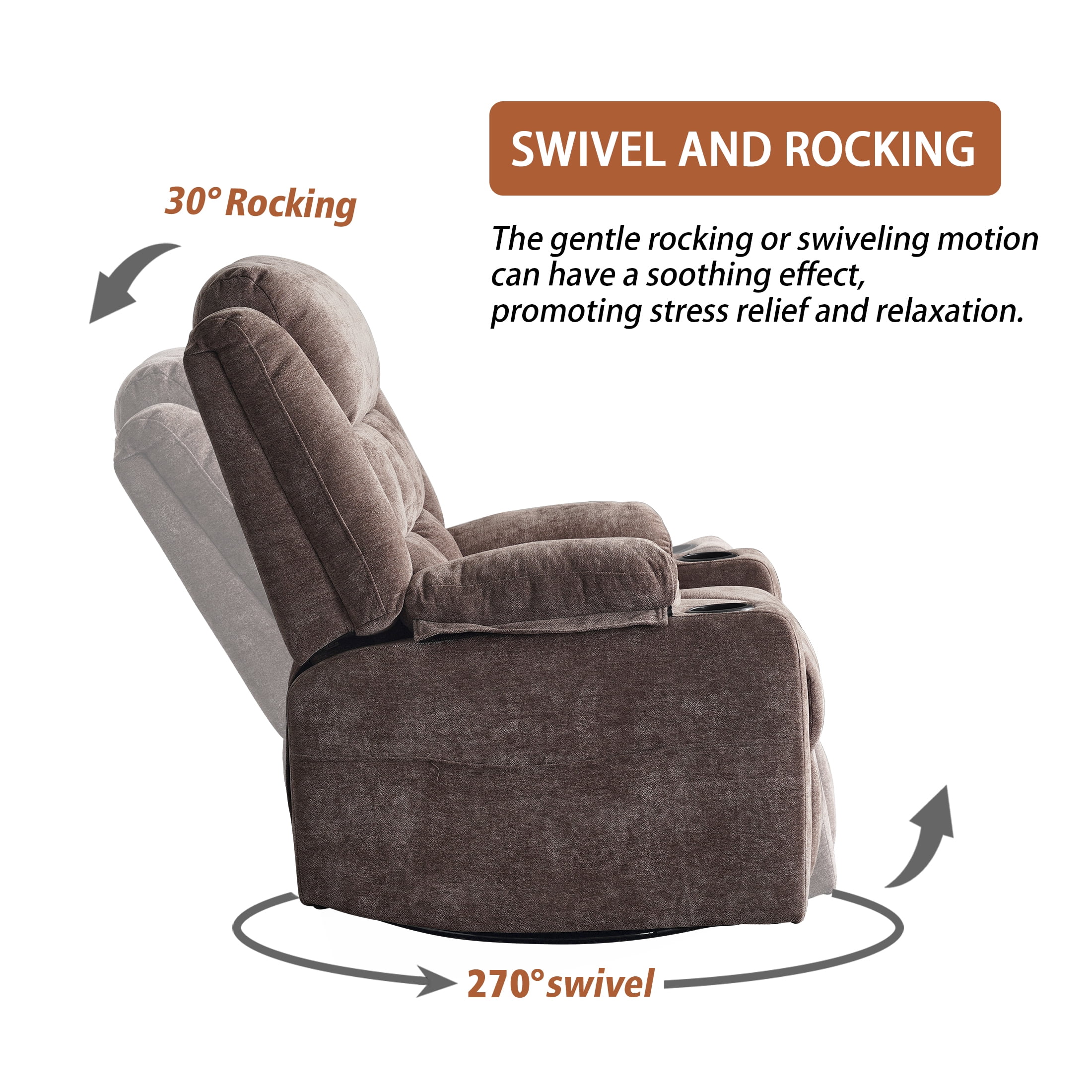 Sfxingyou Power Swivel Recliner Massage Chair, USB and Type-C Ports, Glider Chairs Living Room,Coffee