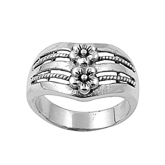 925 Sterling Silver Two Flowers of Remembrance Ring Size 10