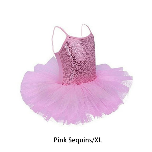 Maoww Robe de Ballet pour Filles Cosplay Fleur Tenue de Danse Paillettes Sans Manches Vêtements de Gymnastique Costumes de Ballerine Paillettes Roses TG