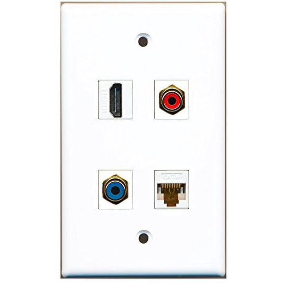 RiteAV - 1 Port HDMI 1 Port RCA Red 1 Port RCA Blue 1 Port Cat6 Ethernet White Wall Plate