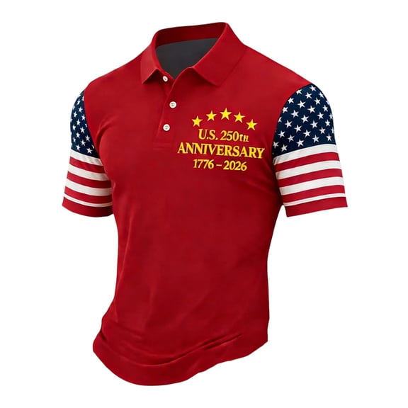 Men's Patriotic Independence Day Polo Shirt USA 250th Anniversary American Flag Collared Short Sleeve Tee