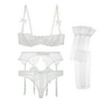 thumbnail image 1 of Varsbaby Lace Unlined Balconette Demi-Cup Bra Thongs Garter Belt and Stockings for Women, 1 of 6