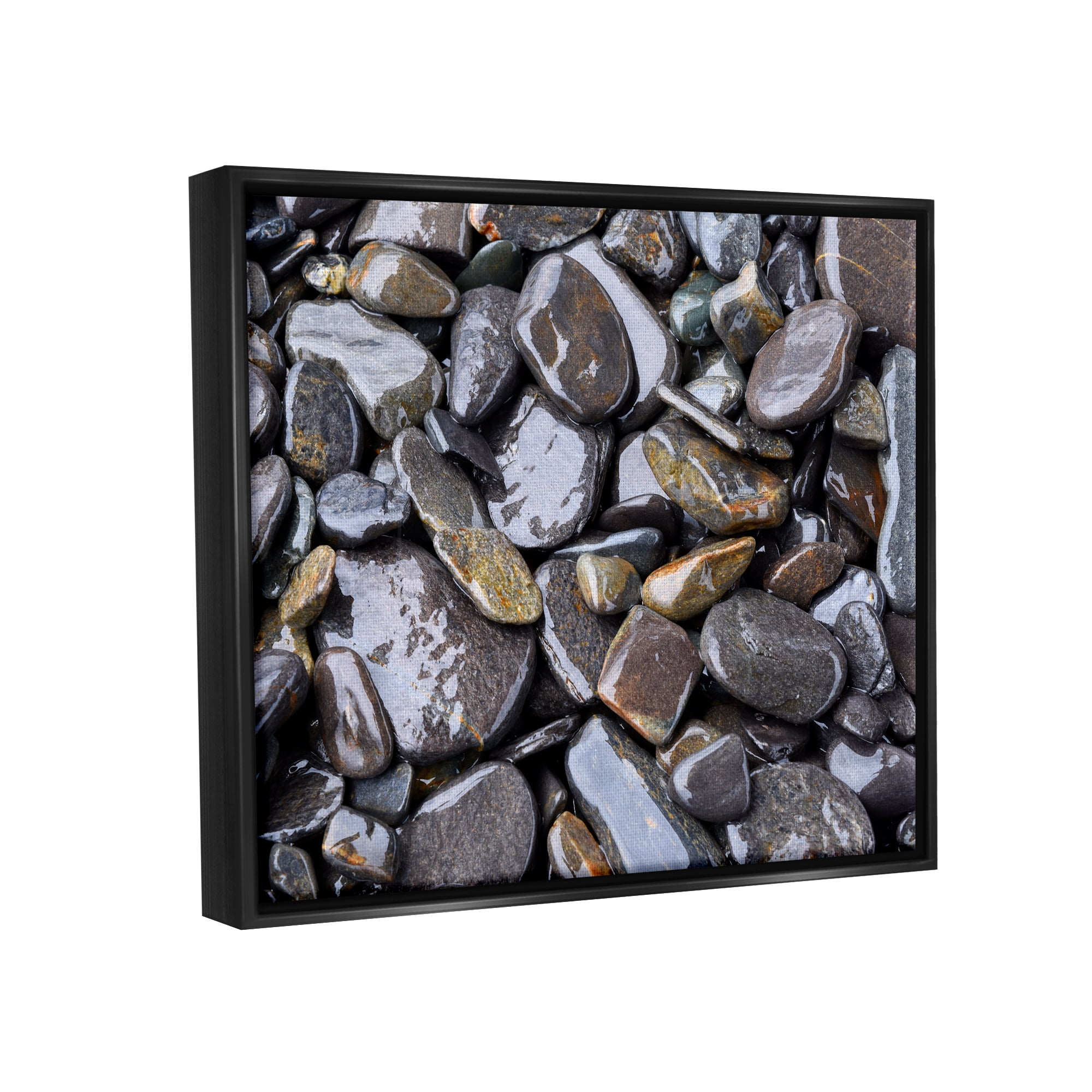 Stupell Coastal Beach Pebbles Rocks Landscape Photography Black Floater Framed Art Print Wall Art