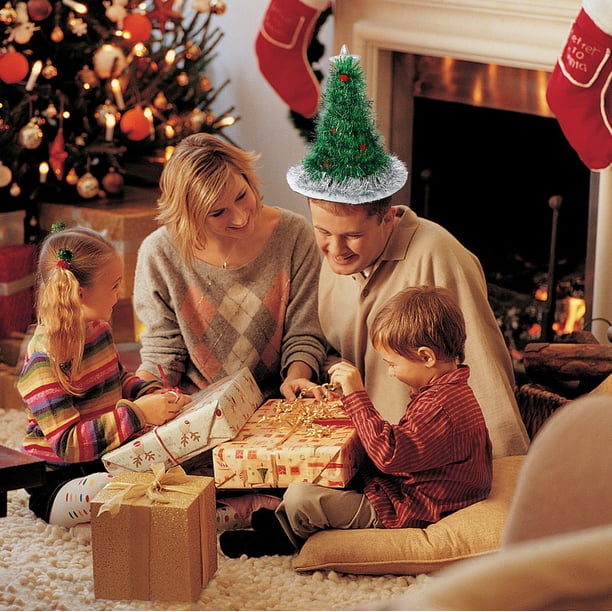 Sombrero de Papá Noel - Sombrero de Navidad de tela no tejida roja y verde para adultos, decoración navideña y regalo para el festival