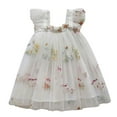 thumbnail image 1 of GPOECD Robes Filles Tout-Petits Manches Volantées Brodé Floral Tulle Tutu Robe de Danse Fête Robe Longue Blanc,90, 1 of 4