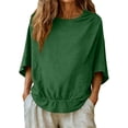 thumbnail image 4 of Guluxicc Womens Summer Cotton Linen Half Sleeve Shirt Crewneck Loose Fit Solid Oversized Basic Tee Blouse Banded Bottom Tops, 4 of 9