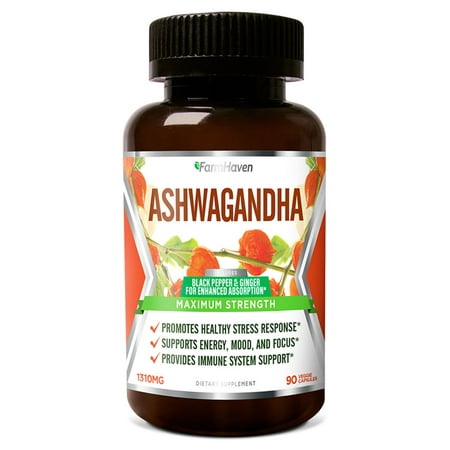 Ashwagandha Capsules with Ginger & Black Pepper Extract -1310mg -Organic Ashwagandha Root Powder -Anxiety Relief, Stress Relief, Mood, Thyroid Health -Adaptogen -Non-GMO -90 Veggie Capsules