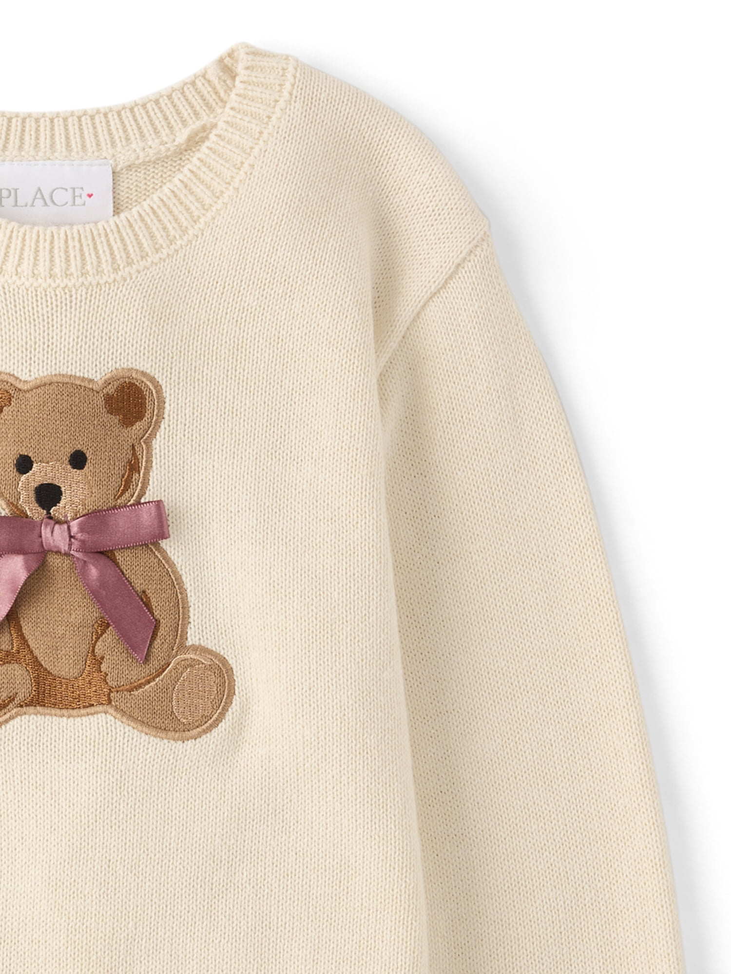 The Children's Place Toddler Girls Long Sleeve Embroidered Bear Sweater, Sizes 12M-5T