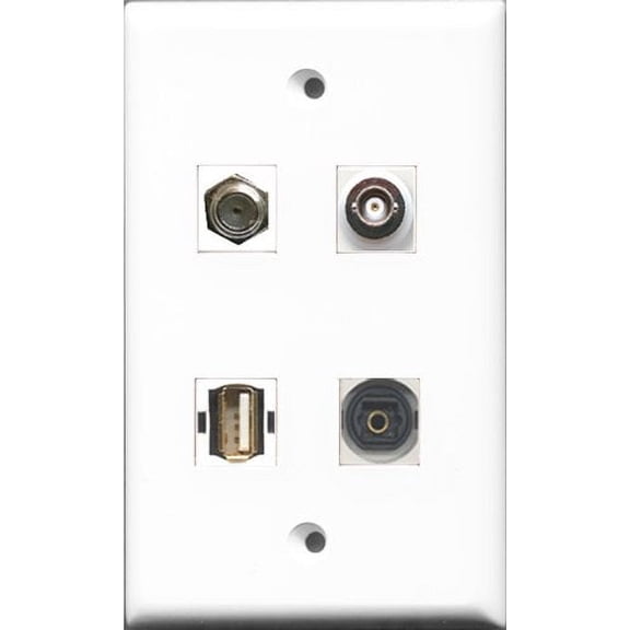 RiteAV 1 Port Coax Cable TV- F-Type and 1 Port USB A-A and 1 Port Toslink and 1 Port BNC Wall Plate