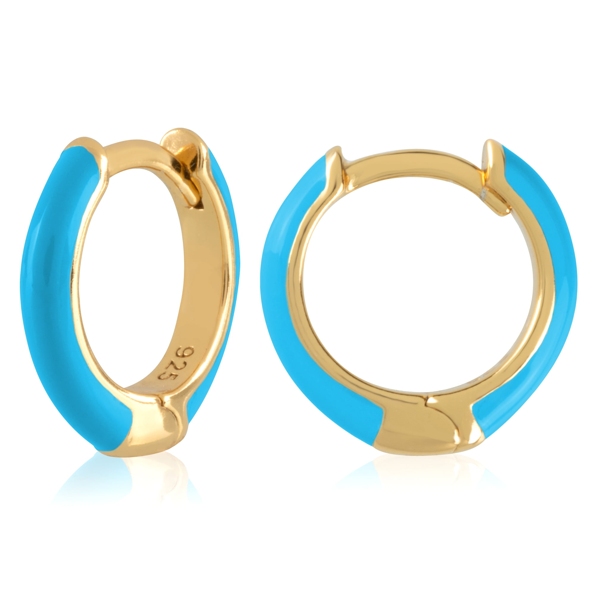 18ct Gold Filled Women's Blue Turquoise CZ Cubic Zirconia Huggie Hoop Earrings