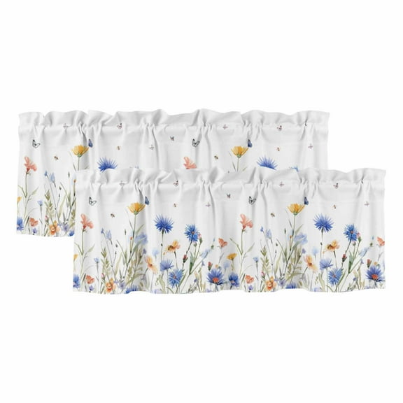 2 Pack Flower Leaf Valance for Window Butterfly Flowers Spring Kitchen Valance Rod Pocket Short Curtain Topper Decorative Window Treatment for Living Room Bedroom 42"x18"