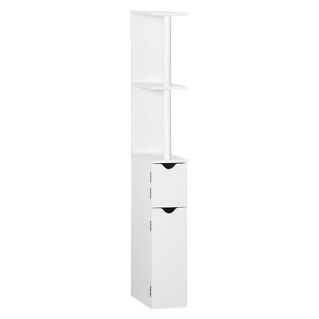 Bathroom Storage Cabinet, Kleankin Tall Linen Tower with Doors & Shelves - White