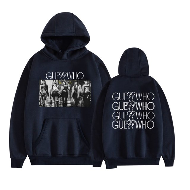 GUE Double Sided Pattern Hoodies For Unisex Vintage Pullovers,M,Navy blue