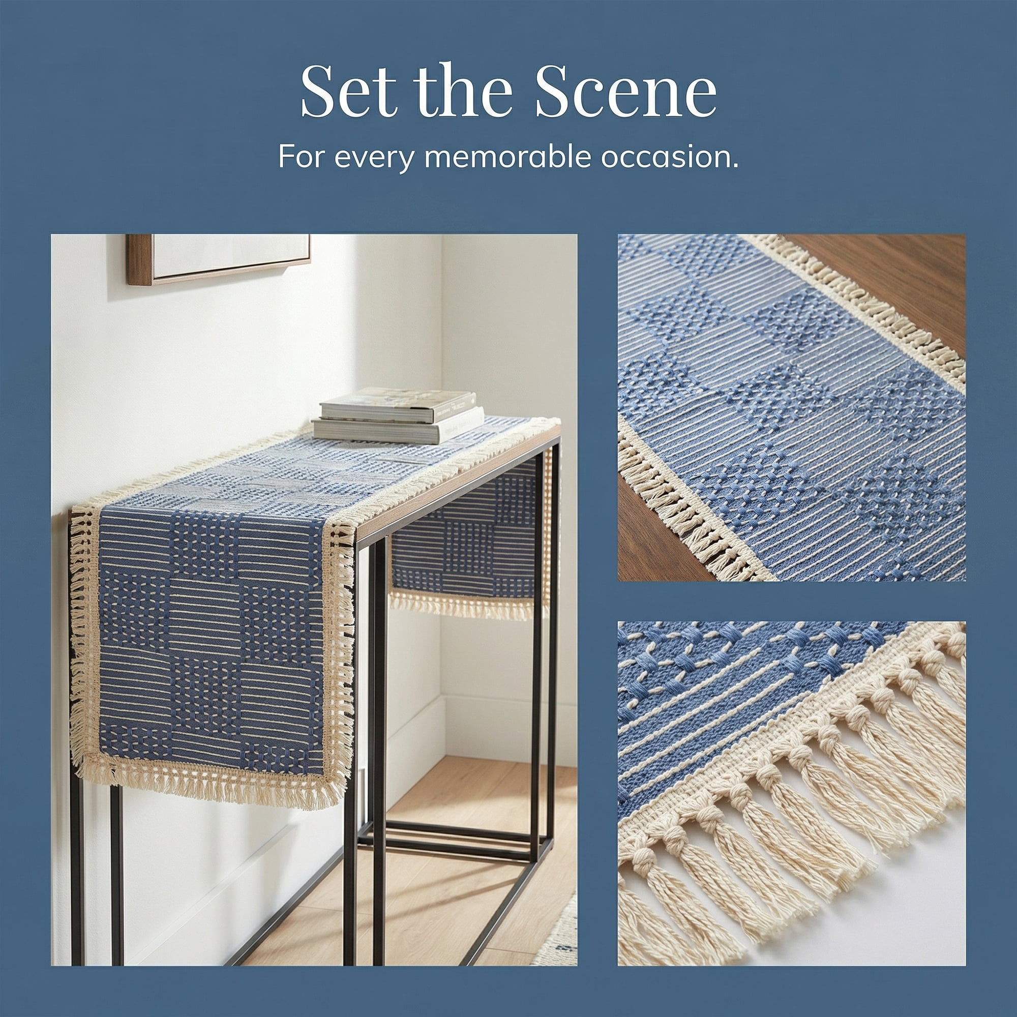 Unique Bargains Birthday Decorations Tassel Kitchen Table Runner Navy Blue 13x86.6in
