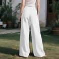 thumbnail image 6 of Favoffer Women Cotton Linen Wide Leg Pants Elastic Waist Front Button Pants Straight Tube Business Casual Slacks for Spring Daily, 6 of 6
