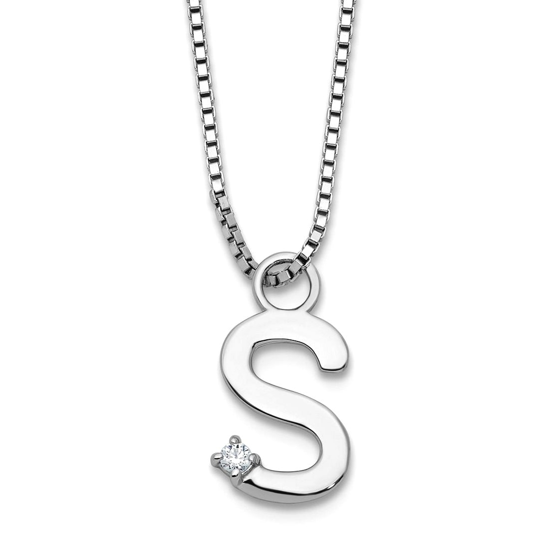 8.2mm Ss Rhodium Plated White Ice .03 Diamond Letter Name Personalized Monogram Initial S With 2 Inch Extension Necklace