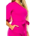 thumbnail image 4 of Magenta Small Size Women Summer Romper Tie Waist Short Jumpsuit Dresses, 3/4 Long One Shoulder with Pockets, 4 of 5