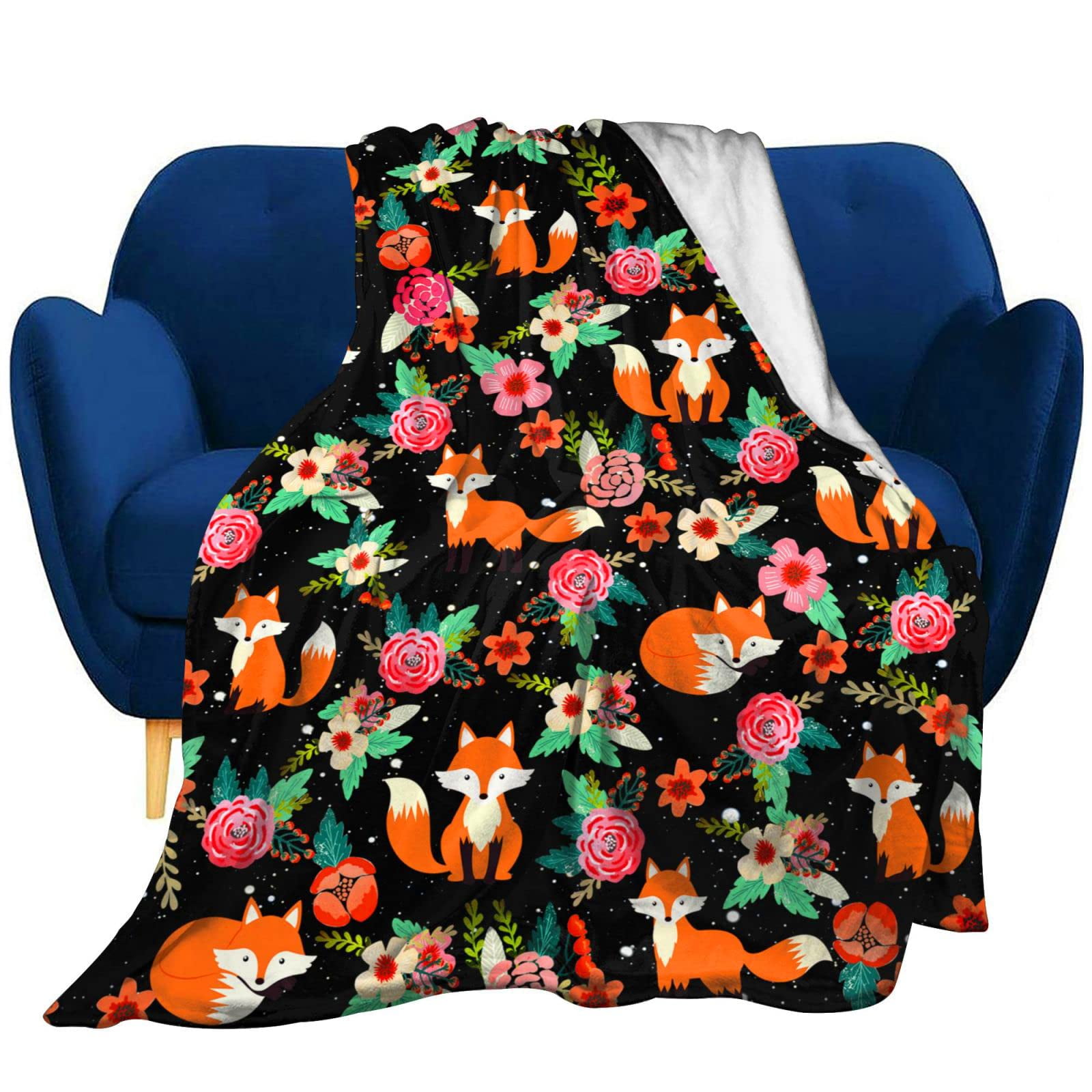 Orange Fox Soft Throw Blanket All Size Lightweight Flannel Blanket for Couch Bed Sofa Travel for