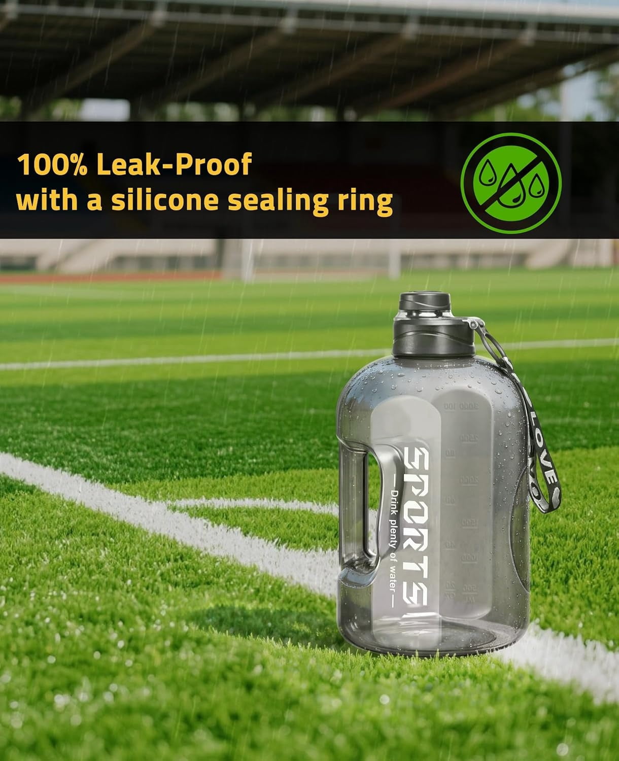1 Gallon Water Bottle with Handle, Large Gallon Water Jug with Strap, Big Sports Bottle for Gym,128 oz, BPA Free