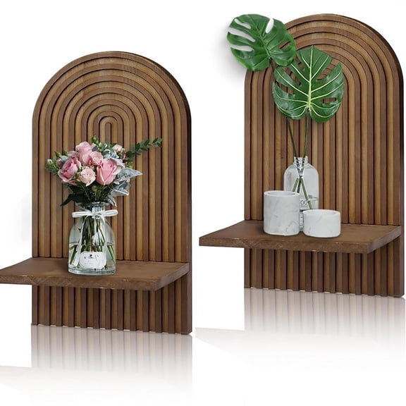 Set Of 2 Wood Wall Shelves for Bedroom Or Living Room Stylish Small Plant Shelf