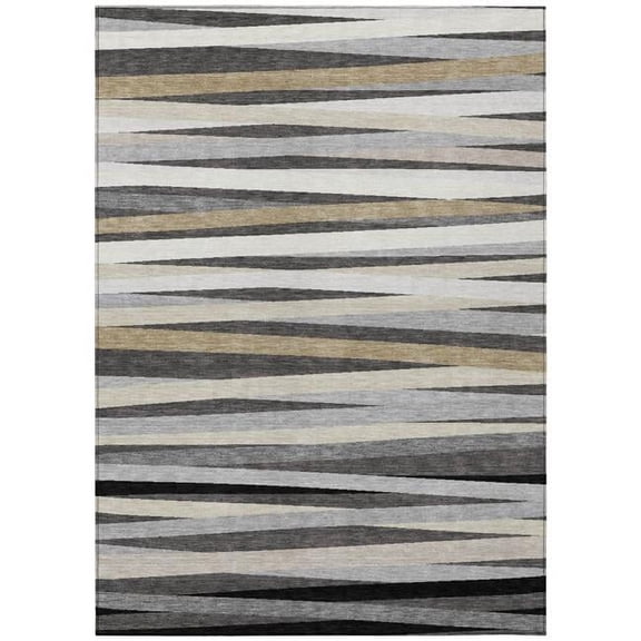 HomeRoots 597329 9 x 12 ft. Gray, Ivory & Beige Striped Washable Indoor & Outdoor Rectangle Area Rug