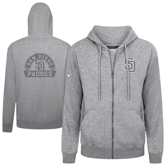 Men's Levelwear Heather Gray San Diego Padres Podium Banner Arch Full-Zip Hoodie