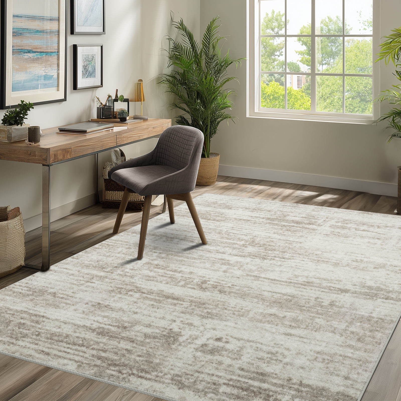 Area Rugs for Living Room, Homasen 6'x9' Washable Non-slip Indoor Non-slip Rug Neutral Boho Beige, Soft Low Pile Stain Resistant Carpet for Bedroom Dining Room