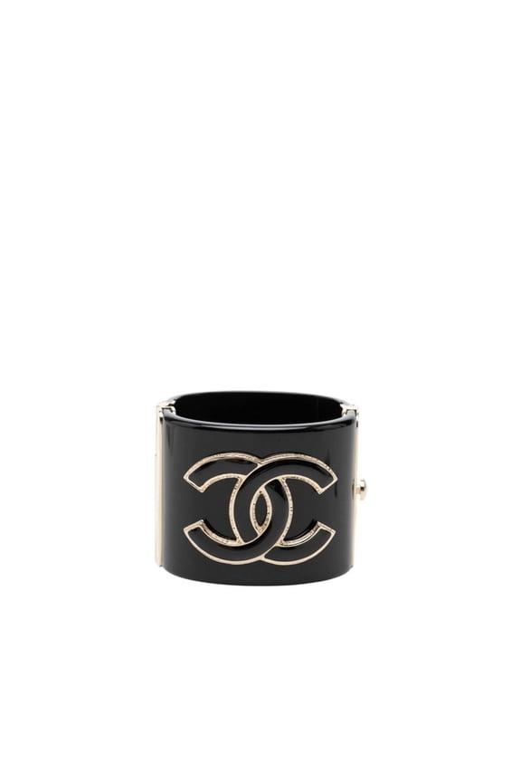 Pre-Owned Chanel Coco Mark Bracelet Bangle G22A Black Gold Plated Plastic Women's CHANEL