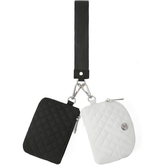 shiyou-Mini Zip Around Wristlet Wallets for Women Coin Purse Wristlet Keychain Dual Pouch Wallet Black Grey