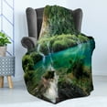 thumbnail image 4 of Lake Forest Soft Flannel Fleece Throw Blanket, Guatemala Evergreen Forest and Pure Lake Scenery Sunrise, Cozy Plush for Indoor and Outdoor Use, 70" x 90", Multicolor, by Ambesonne, 4 of 5
