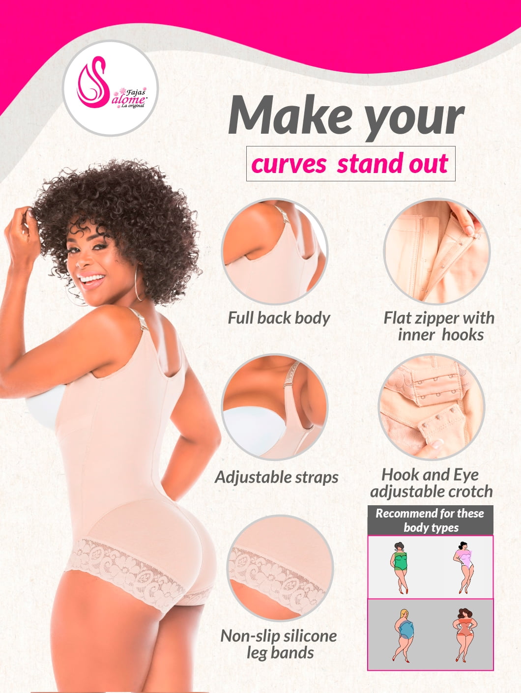 Salome 0413 Fajas Colombianas Reductoras Tummy Control Body Shaper for Women  Beige S 