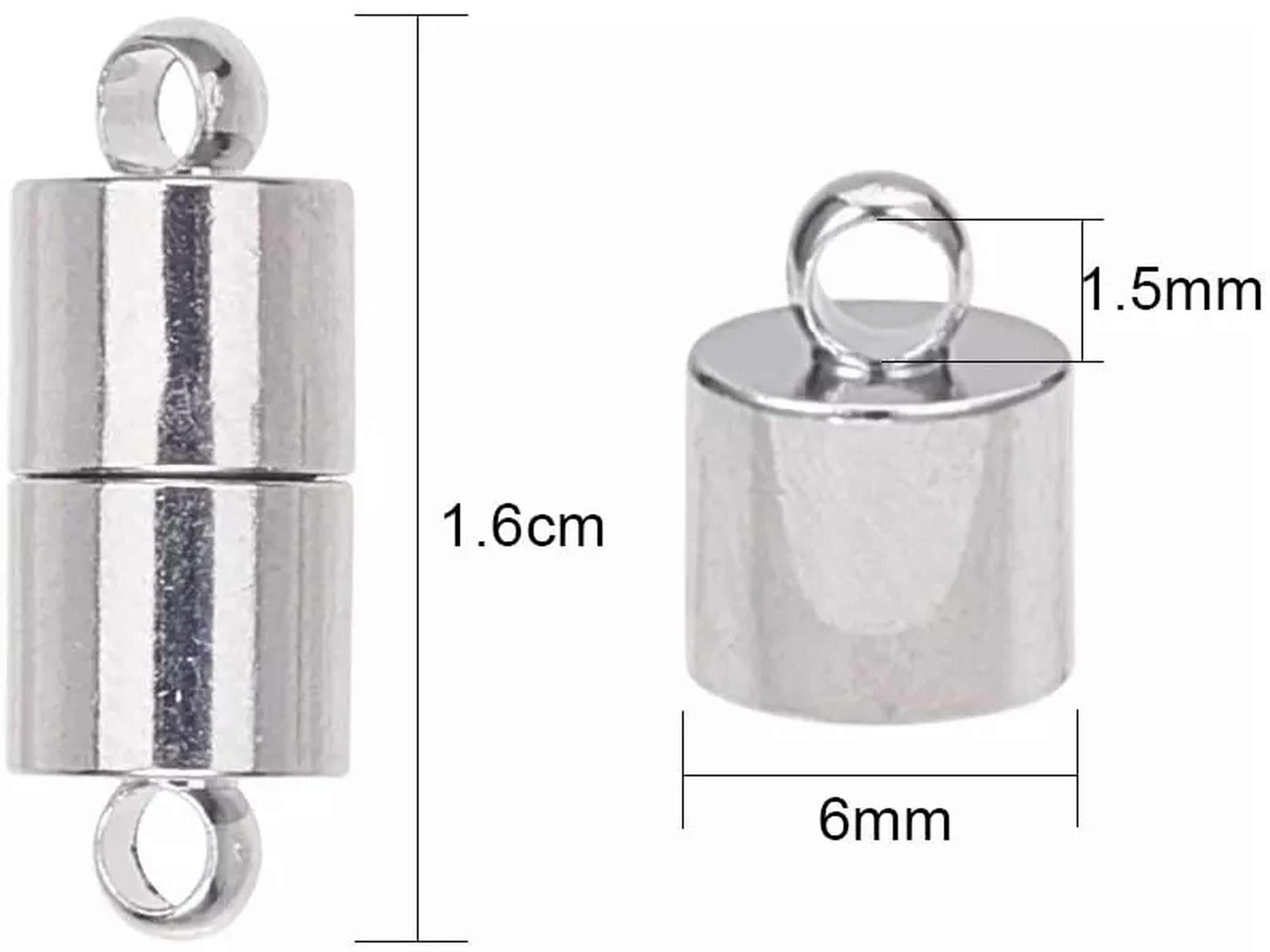 U8MO 100Sets Platinum Color Brass Round Tube Magnetic Hematite Clasps Catches 16x6mm