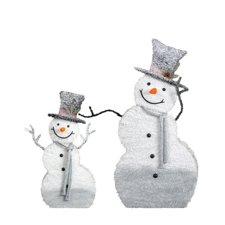2-Pack Lighted Snowman Christmas Decorations, 80 Warm White LEDs, Sparkling Tinsel Fabric, Collapsible for Indoor or Outdoor Use