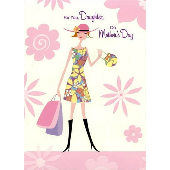 Designer Greetings Woman in Floral Print Dress: Daughter Mother's Day Card
