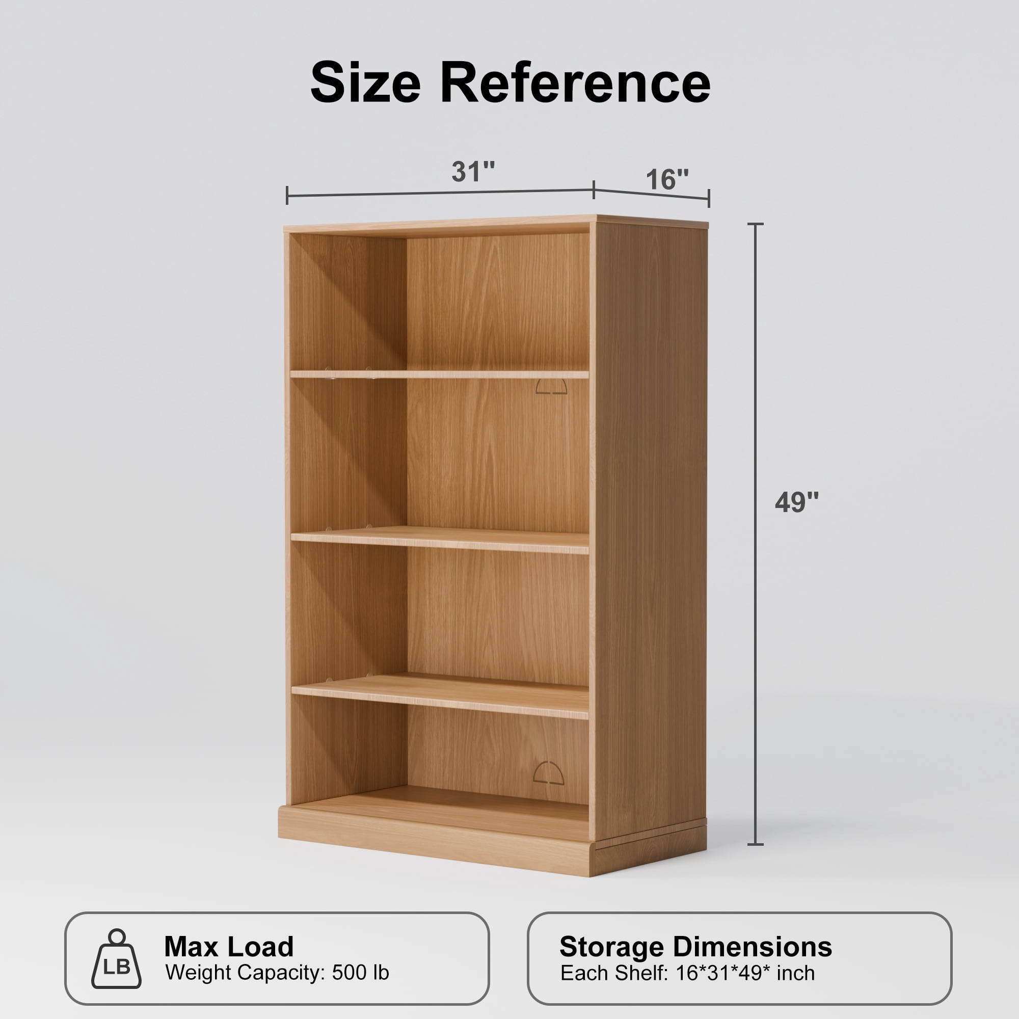 MAYEERTY 49*31*16" Modern Natural Wood Grain Storage Cabinet for Living Room, Doorless Bookcase