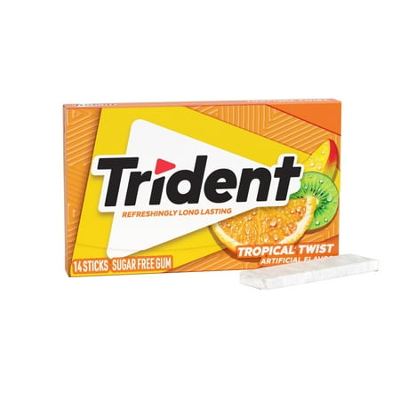 Trident Sugar Free Tropical Twist Xylitol Chewing Gum, 14 Pieces Wallet pack