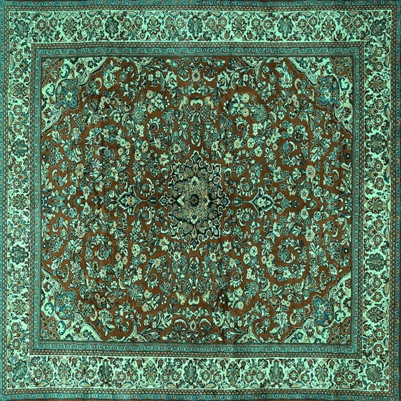 Ahgly Company Indoor Square Persian Turquoise Blue Traditional Area Rugs, 4' Square
