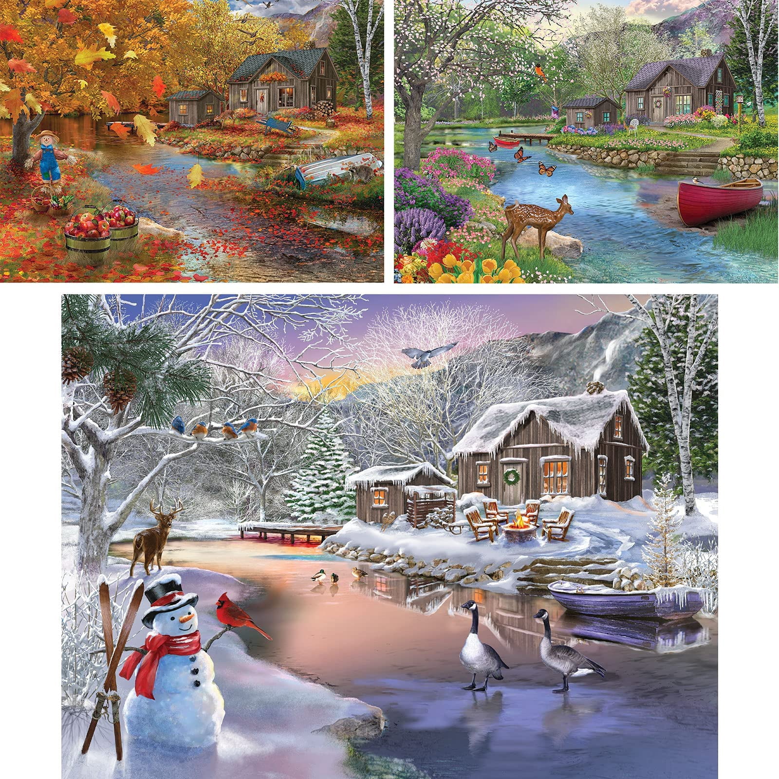 Bits & Pieces 3‑Pack 1000‑Pc Cabin Season Puzzles: Autumn, Spring & Winter