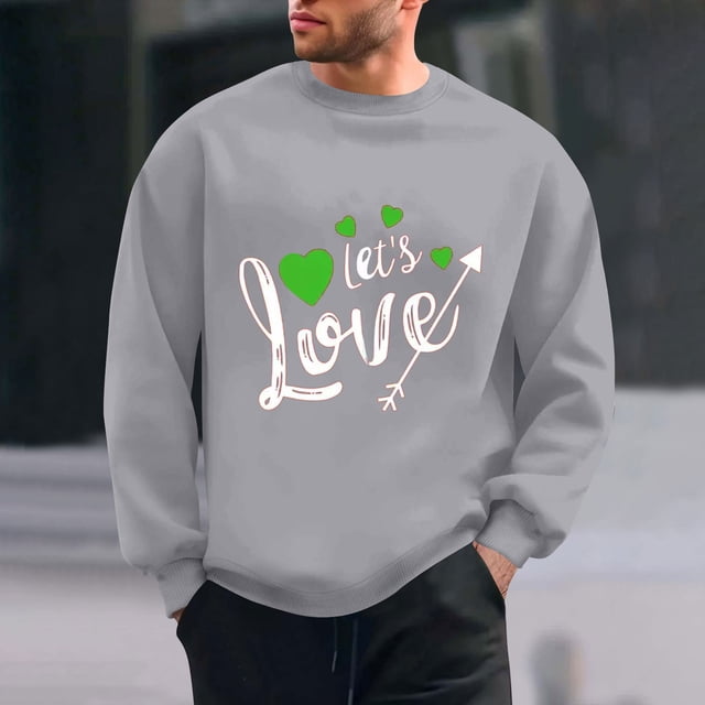 WAENQINLA Chandails Graphiques de la Saint-Valentin pour Hommes, Imprimé Cœur et Lettres, Col Rond, Manches Longues, Ample