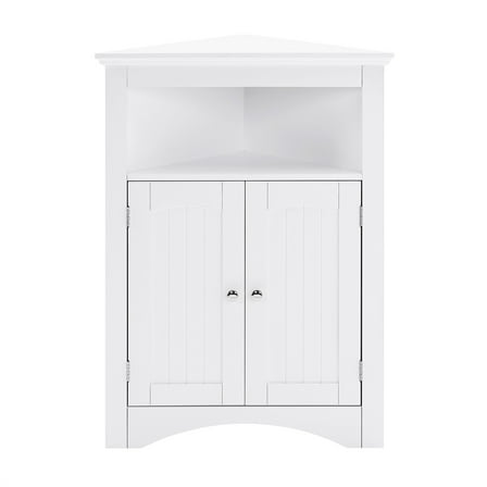 White Wood 32.3 in.H Storage Corner Cabinet with Shelves and Storage