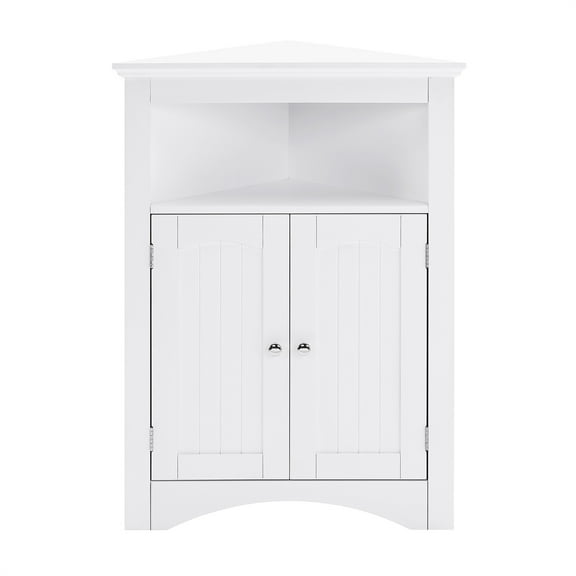 White Wood 32.3 in.H Storage Corner Cabinet with Shelves and Storage