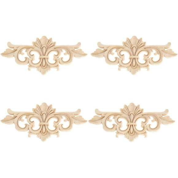 shiyou-Wood Appliques Decorative Center Carved Onlays, Unpainted Flower Carved Ornament Decals for Door Fireplace Mirror Wall Cabinet Dresser Mantel Bed Closet Furniture DIY Project, 22x10cm/8.7"x3.9