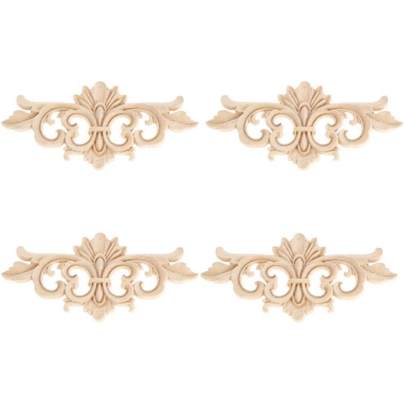 shiyou-Wood Appliques Decorative Center Carved Onlays, Unpainted Flower Carved Ornament Decals for Door Fireplace Mirror Wall Cabinet Dresser Mantel Bed Closet Furniture DIY Project, 22x10cm/8.7"x3.9