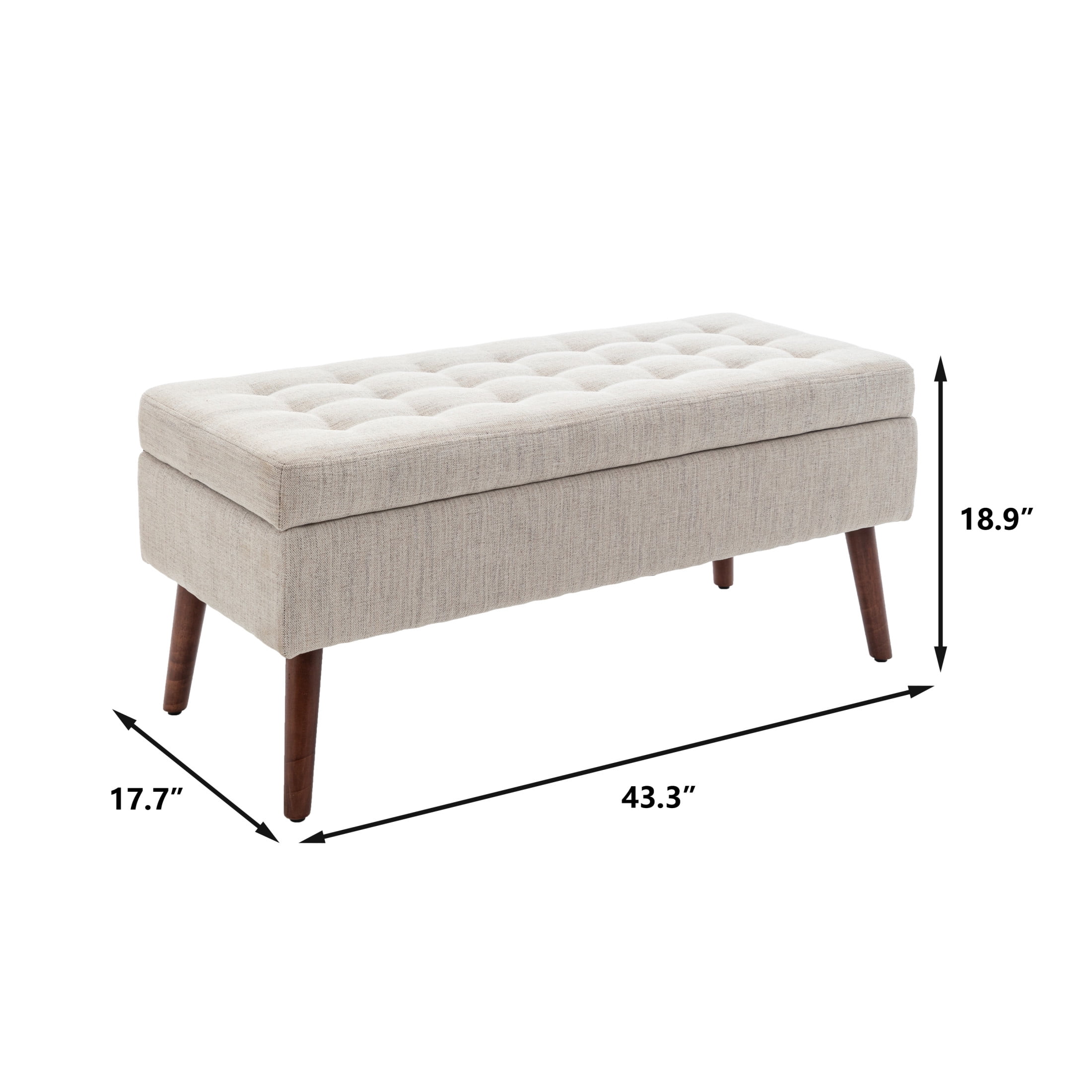 Noble House Alvion Upholstered Linen Tufted Storage Bench, Bedroom Hallway Ottoman Bench with Safety Hinges, Off White