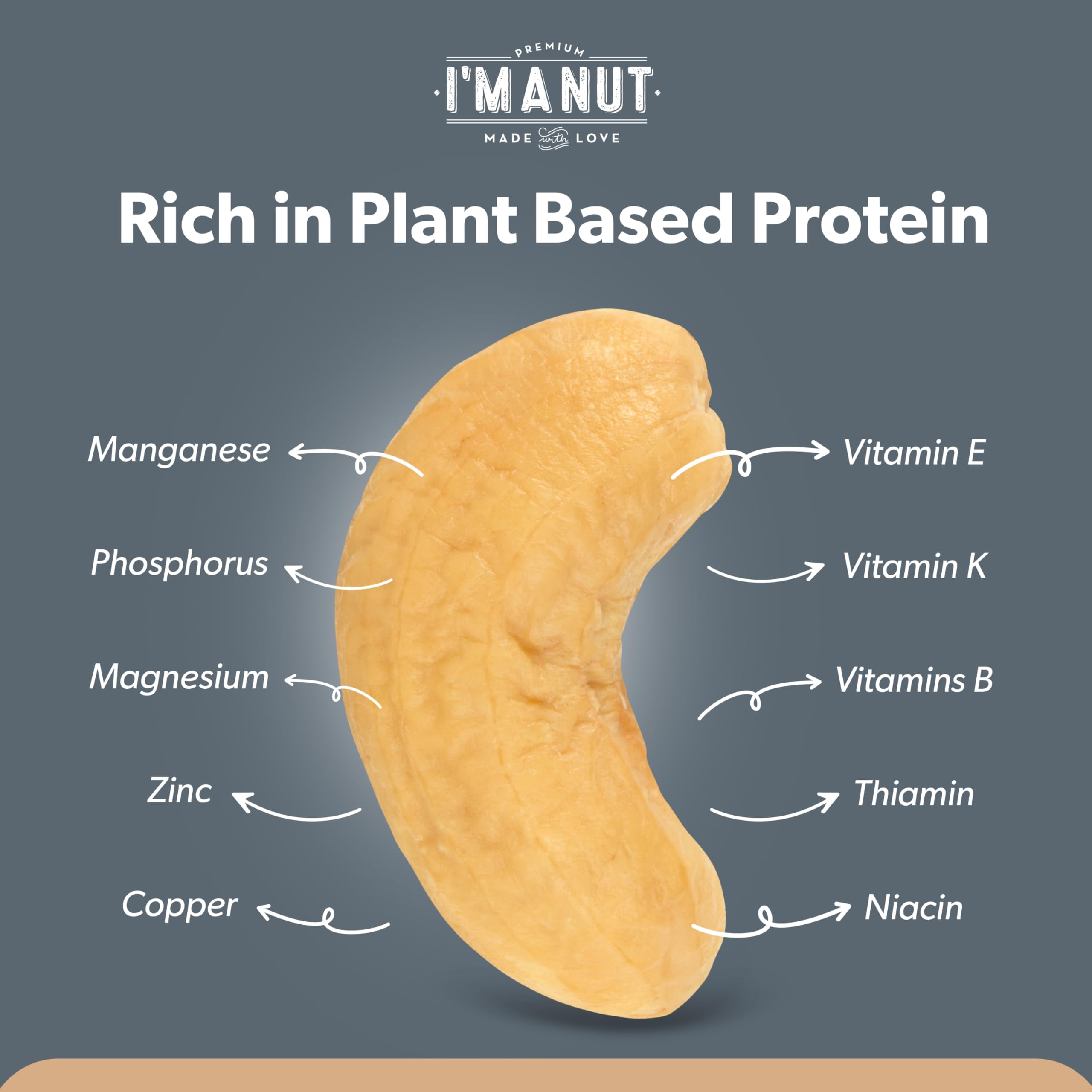 Raw Whole Cashews- 32 oz-100% Natural No Chemical Non GMO-Vegan and Kosher Batch Tested Gluten and Peanut Free I'M A NUT